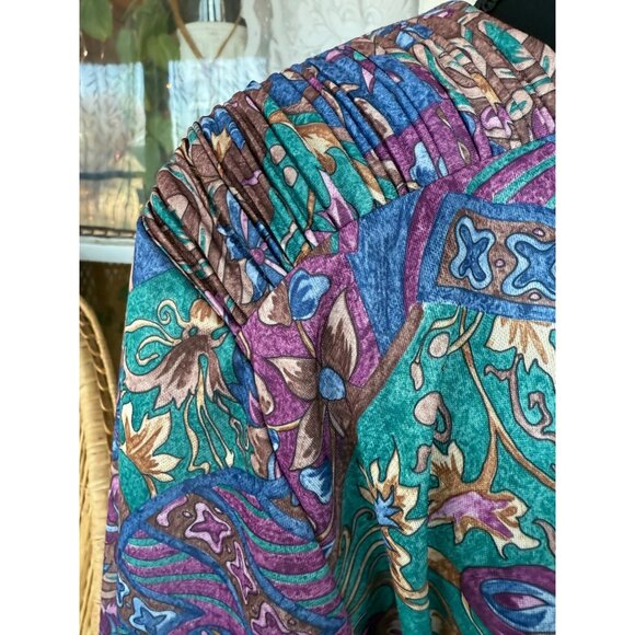 Vintage 70's Nancy II Blue Purple Floral Belted House Dress Sz 18 - Picture 8 of 14